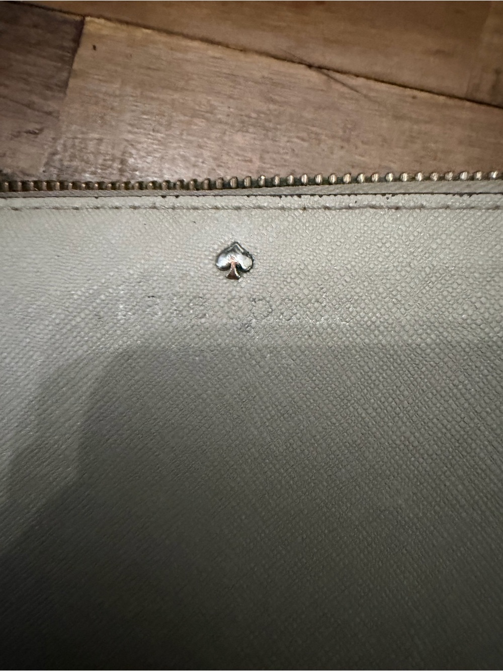 kate spade Cream Textured Zip Pouch with Spade Logo